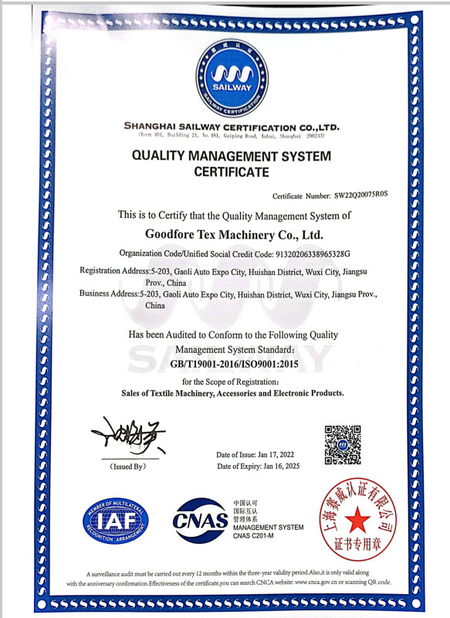 China Goodfore Tex Machinery Co.,Ltd Certificações
